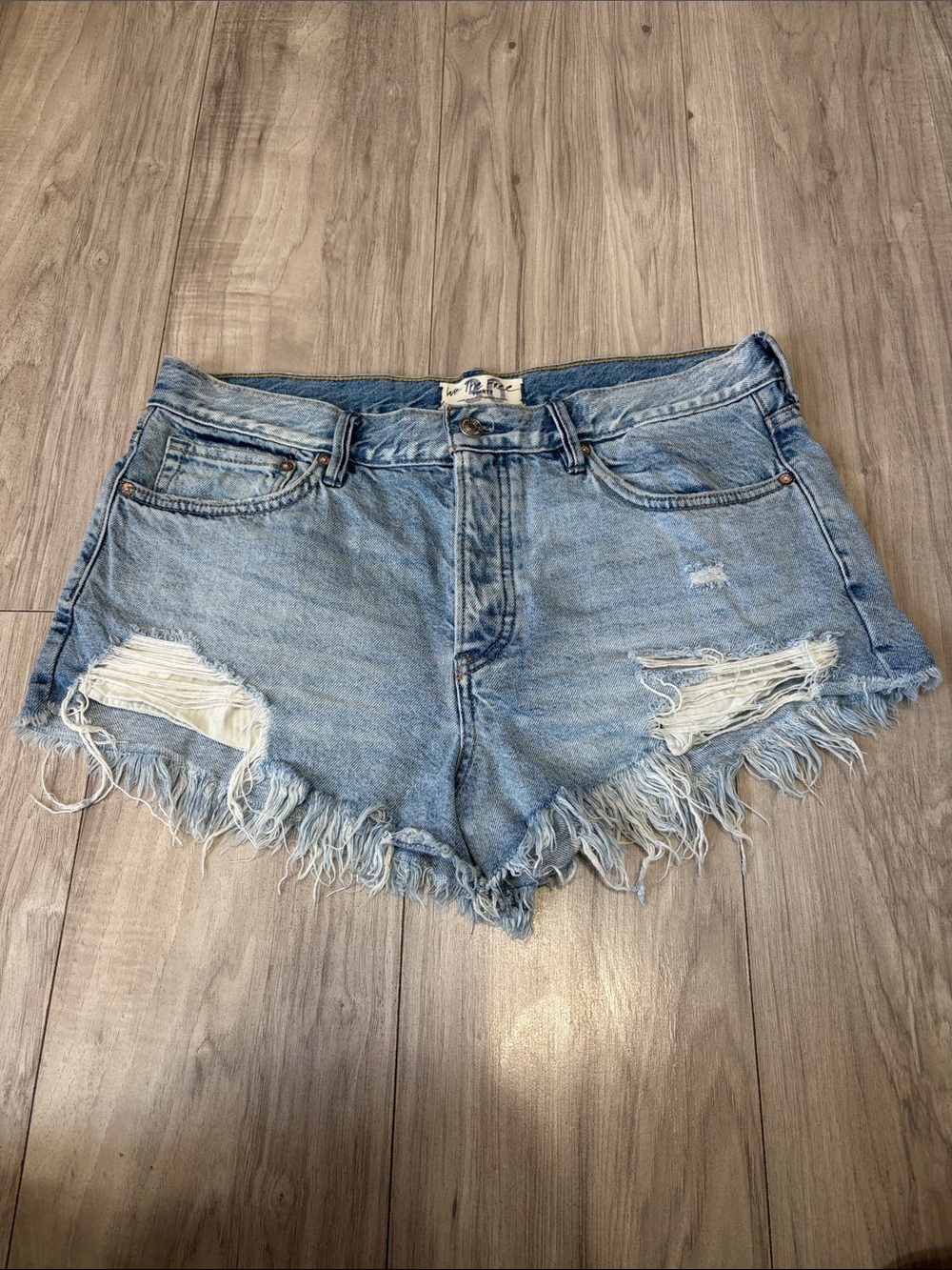 We The Free Light Blue Distressed Denim Cutoff Shorts